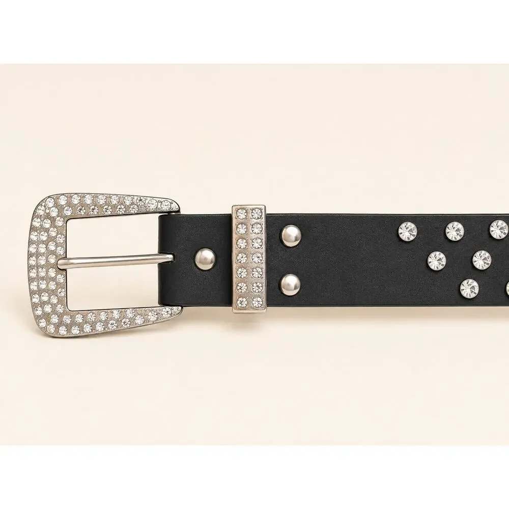 Rock Revival Glitz Black Leather Rhinestone Studded Belt XL NWOT